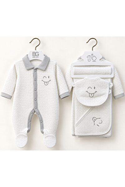 Baby Gift طقم مواليد شتوي 3 قطع أفرول وكوفلة ومريلة