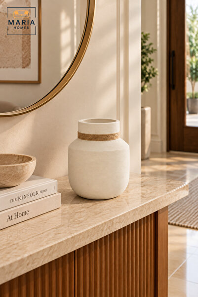 MARIA HOMES Modern Decorative Vase | White Ribbed Textured Vase with Natural ...