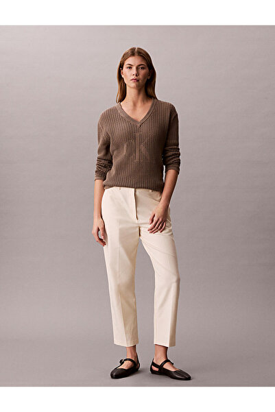 Calvin Klein STRAIGHT LEG STRETCH, F7J, 4 Kadın Krem Chino Pantolon