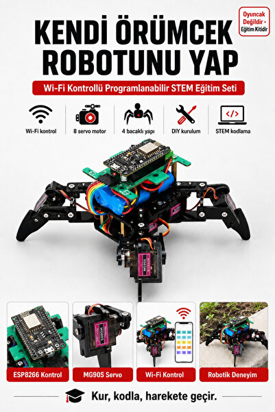 Tscinbuny Arduino Örümcek Robot Kiti WiFi Kontrollü 8 Servo Motorlu Programla...