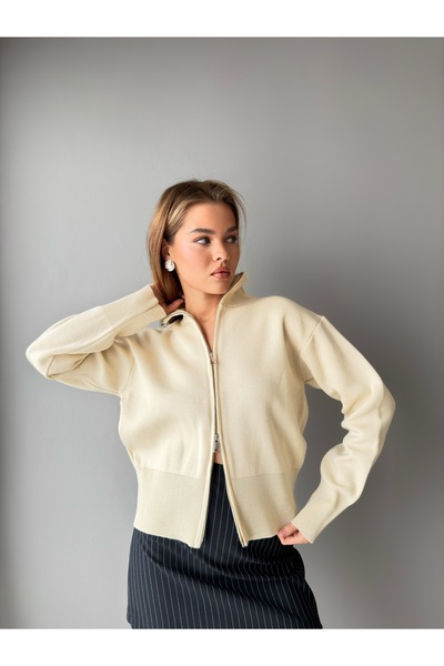 KENZA'A TRİKO Double Zipper Turtleneck Cardigan