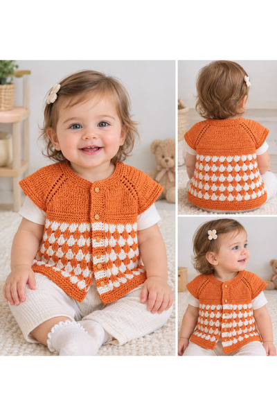 Meralin Elinden Hand Knitted 0-1 Year Old Brown-Beige Baby Vest