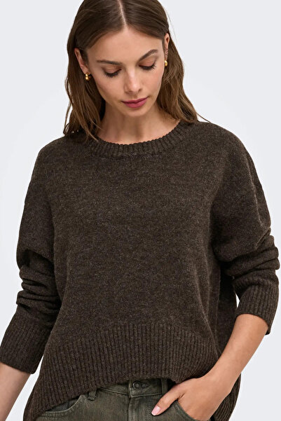 ONLY Women's Onlalıvıa Crew Neck Long Sleeve Wool Sweater 15383977 Brown