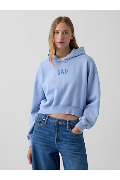 GAP Kadın Açık Mavi VintageSoft Crop Logo Sweatshirt