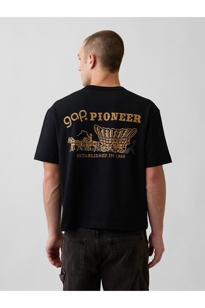 GAP Erkek Siyah Heavyweight Grafik Baskılı T-Shirt