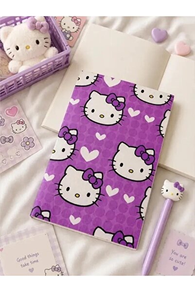deryora Hello Kty Themed Purple Patterned Notebook Cute Stationery Notebook D...
