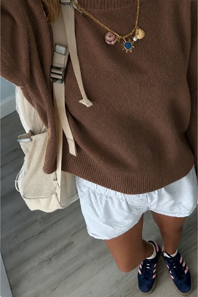 İLMERA Brown Crew Neck Oversize Women's Knitwear