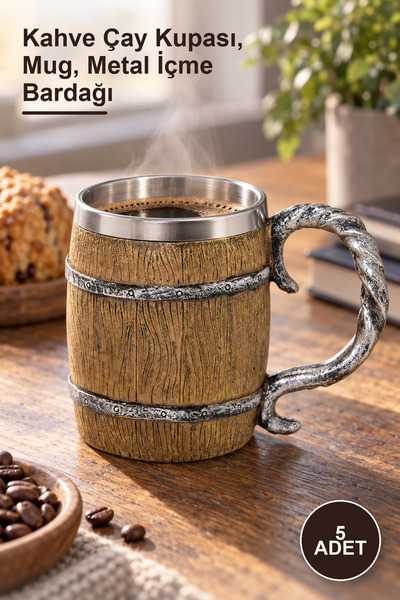 Yenilig 5 Pieces of 3D Embossed Stainless Steel Mugs with Barrel Design – Cof...