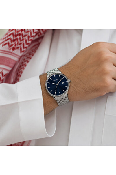 Black Moon Men's Silver Watch with Navy Blue Dial