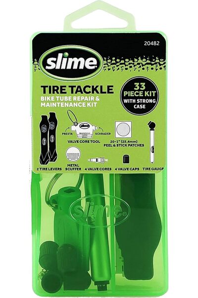 Slime 20482 Tire Tackle: Bike Tube Repair & Maintenance Kit, 33 Pieces