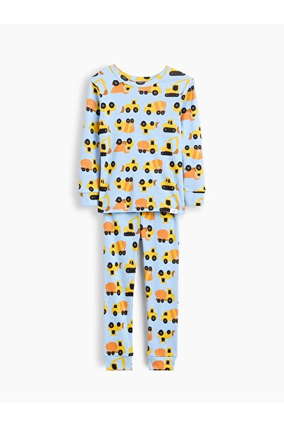 GAP Bebek Açık Mavi Organik Brushed Pamuk Construction Baskılı Pijama Takımı