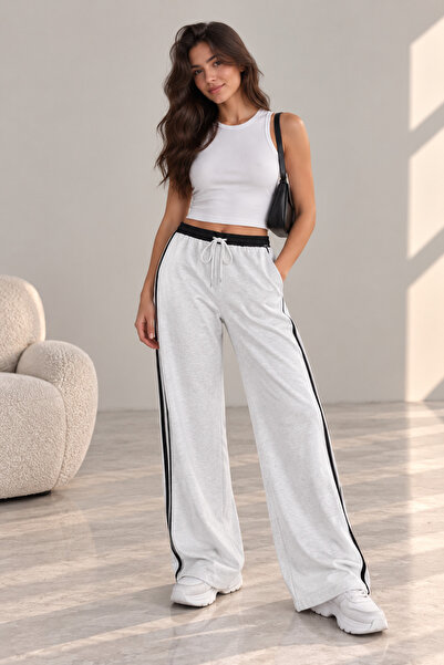 TOP CLOTHE بنطلون رياضي نسائي واسع بخطوط جانبية وخصر مطاطي