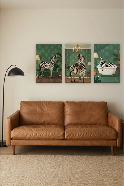 ZURİ DESİGN Set de 3 tablouri de perete din MDF fără ramă „Zebra Eclectic Roo...