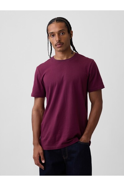 GAP Erkek Mor Klasik Bisiklet Yaka T-Shirt