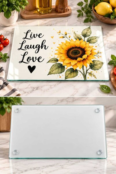 Generic Brand Glass Cutting Board Live Laugh Love Themed - Glass Cutting Board |   20cm X 30cm