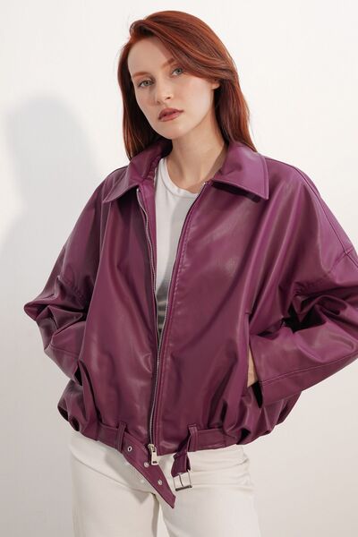 Hiccup Bdart Belted Oversize Faux Leather Jacket