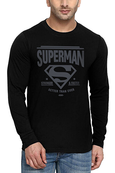 ROCKANDROLL Tricou pentru bărbați Superman, negru, cu mânecă lungă, din bumba...