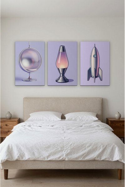 ZURİ DESİGN Retro futuristički hromirani poster set od 3 neokvirene MDF zidne...