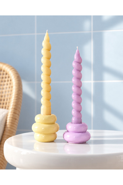 LORİCA İkili Bubble Şamdanlık Seti Pastel Sarı ve Lila – Dekoratif Mumluk, Mo...