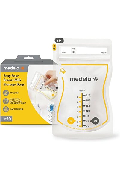 Medela أكياس تخزين حليب الأم سهلة الاستخدام، 50 قطعة سعة 210 مل، أكياس حليب ا...