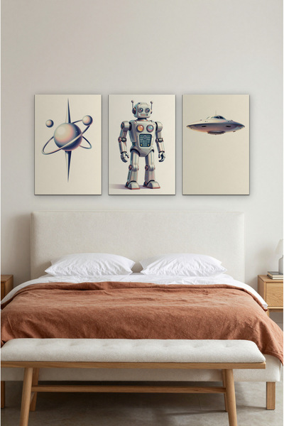 ZURİ DESİGN Retro futurizam Atom poster set od 3 neokvirene MDF zidne slike