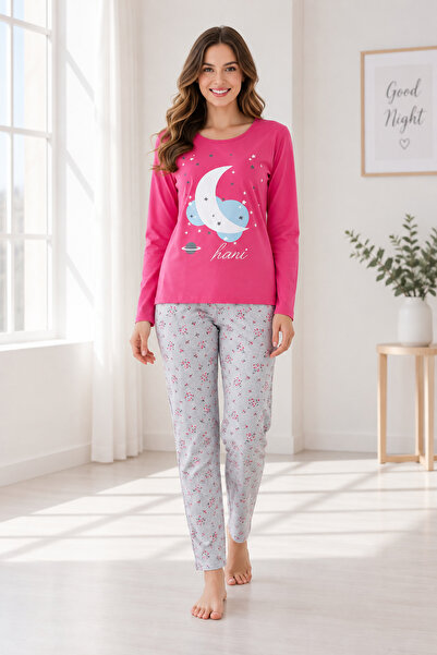 Serena Pijama damă mânecă lungă și pantaloni lungi ROZ cu GRI
