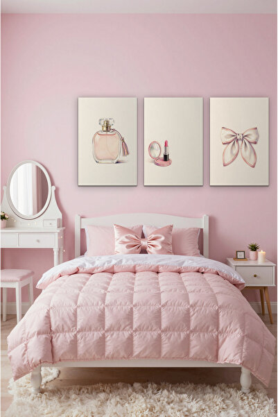 ZURİ DESİGN Parfüm ve Fiyonk Pembe Genç Kız Odası 3'lü Çerçevesiz MDF Duvar T...