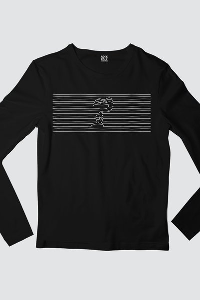ROCKANDROLL Striped Dog Black Relax Fit Long Sleeve Combed Cotton Women's T-Shirt