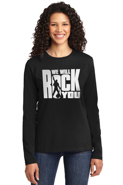 ROCKANDROLL Дамска тениска Just Rock You, черна, със свободна кройка, с дълъг...