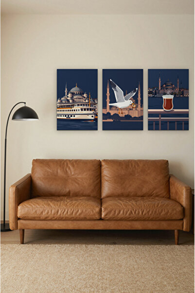 ZURİ DESİGN Istanbulski parobrod Galeb - set od 3 neokvirene MDF zidne slike