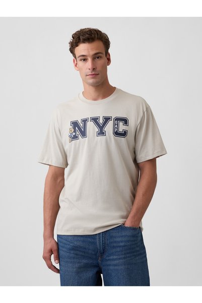 GAP Erkek Krem Everyday Soft Relaxed Grafik Baskılı T-Shirt