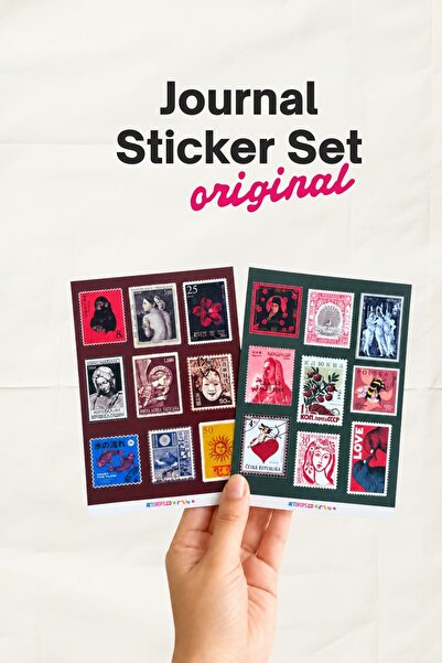 ArtDropsco Journal 2-Piece Sticker Set – Vintage Stamp Themed Decorative Labels