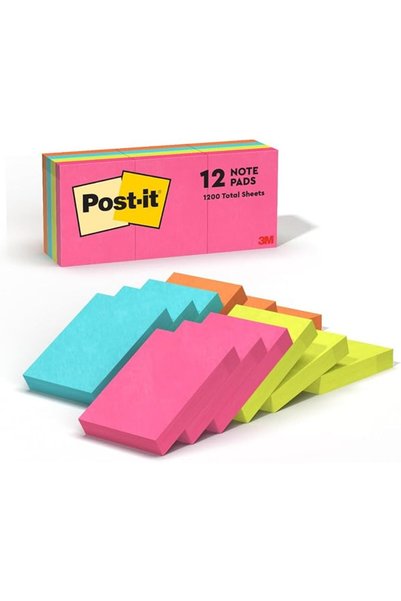 Post it Gift ملاحظات لاصقة بألوان نيون 1.5 × 2 بوصة (38 مم × 51 مم) 653AN |  ...