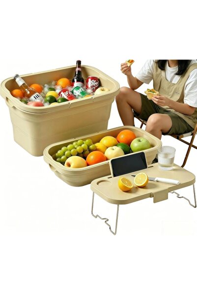 XICEN Foldable Picnic Basket with Tray, Portable Storage Box with Lid, Multi-...