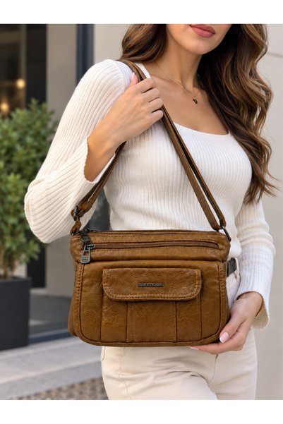 Sanmorris Women's Multi-Compartment Faux Leather Shoulder and Crossbody Bag