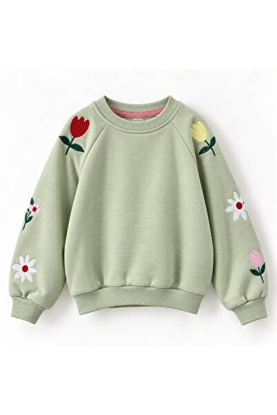 OZZY KİDS Kız Çocuk Kolları Çiçek Nakışlı Sweatshirt