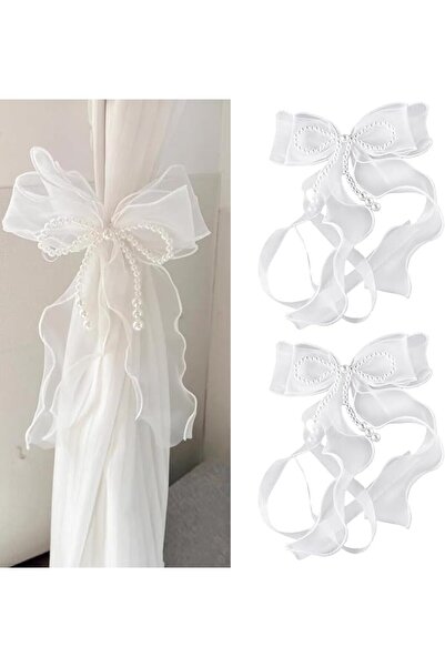 Yelajoy 2 Pack Bow Curtain Tiebacks, Elegant Pearl Curtains Ties for Drapes, ...