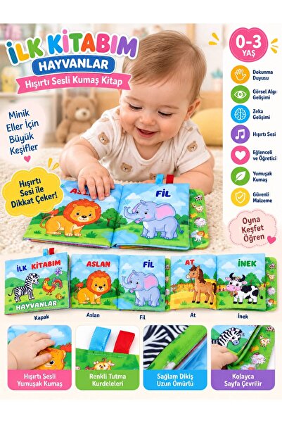 BYCEGU Hışırtı Sesli İlk Kitabım Hayvanlar – Yumuşak Kumaş Eğitici Bebek Kita...