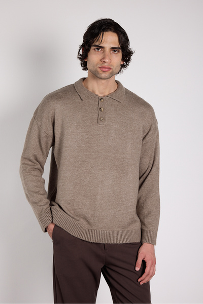 Mesfeno Oversize Polo Collar Buttoned Knit Sweater
