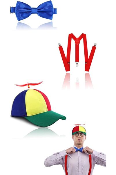 Sweet seven 3-Piece Funny Costume Set: Propeller Hat, Rainbow Top Hat Basebal...
