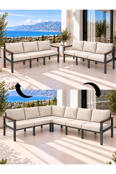neokas Balkon L Koltuk 6 Kişilik Köşe Takımı, Metal Bahçe Mobilyası, Balkon O...