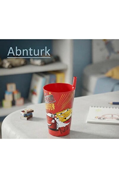 abnturk Şimşek Mcqueen Araba Desenli Kendinden Pipetli Bardak Eğlenceli Çocuk...