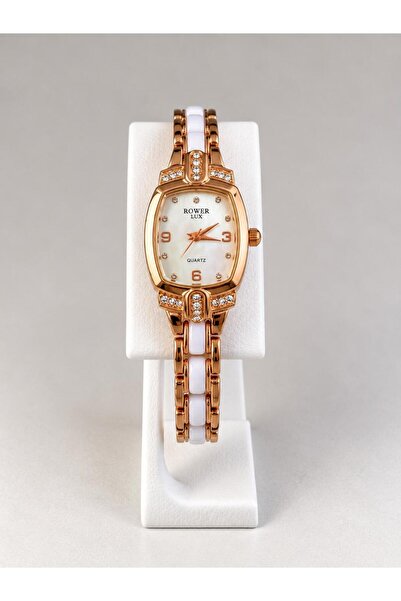 Kadın Rose Gold Beyaz Kalp Detaylı Taşlı Kol Saati