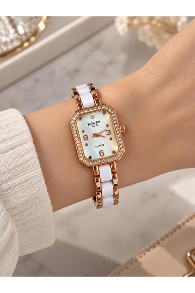 Kadın Rose Gold Beyaz Detaylı Taşlı Kol Saati
