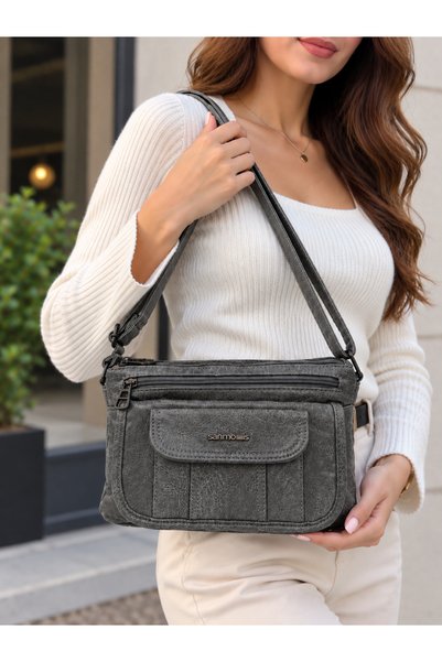 Sanmorris Women's Multi-Compartment Faux Leather Shoulder and Crossbody Bag