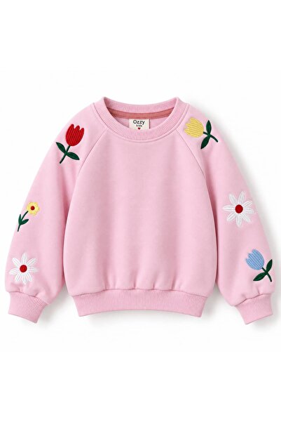OZZY KİDS Kız Çocuk Kolları Çiçek Nakışlı Sweatshirt