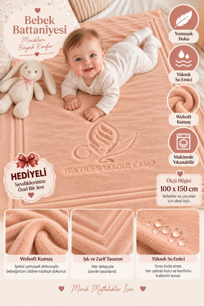 TEXTİLES MAGİC LAMP Bebek Battaniyesi 100x150 cm Welsoft Yumuşak Dokulu Sıcak...