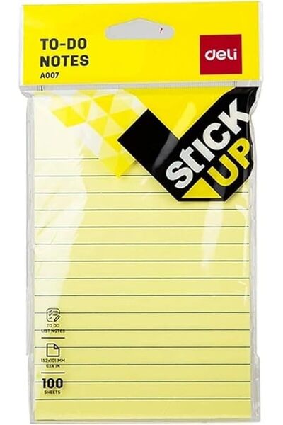 Deli Stick Up Sticky Notes 6'' × 4'' Lined 100 Sheets/1 Pack Yellow