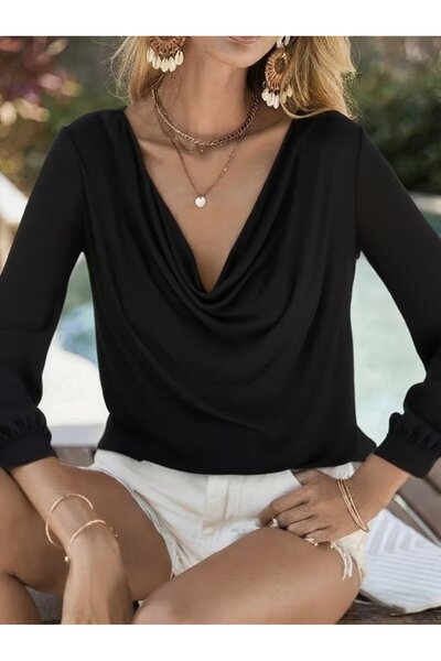 Generic Brand Women's long sleeve crew neck sandy blouse