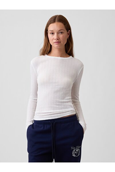 GAP Kadın Beyaz Essential Fitiili Pointelle T-Shirt